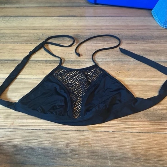 Mossimo Black Halter Bikini Top Lace High Neck Tie Back Small - Picture 2 of 3